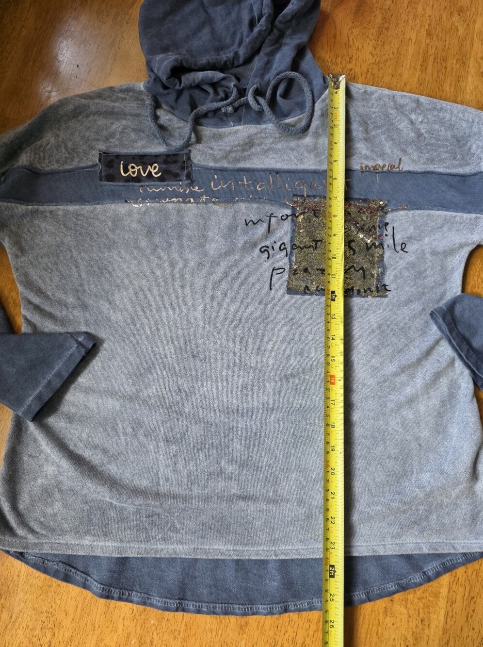 Made In Italy Sequin Pullover Suede Like Fabric Lightweight Hoodie in Dusty Blue - Picture 12 of 12